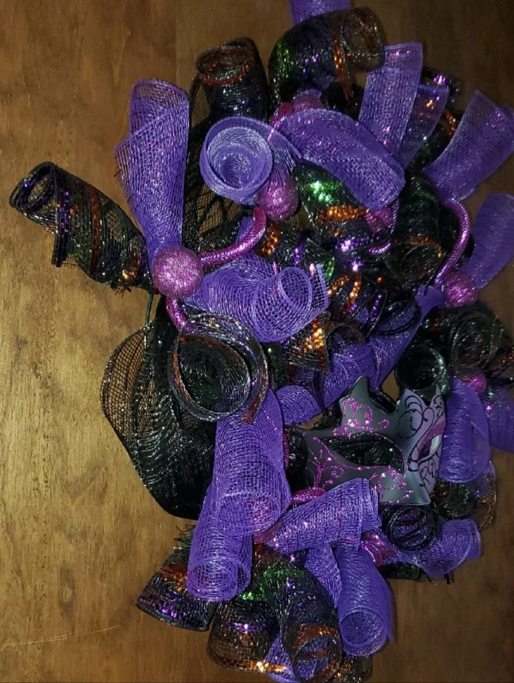 Purple Mardi Gras Decorative Wreath with Mask Accent